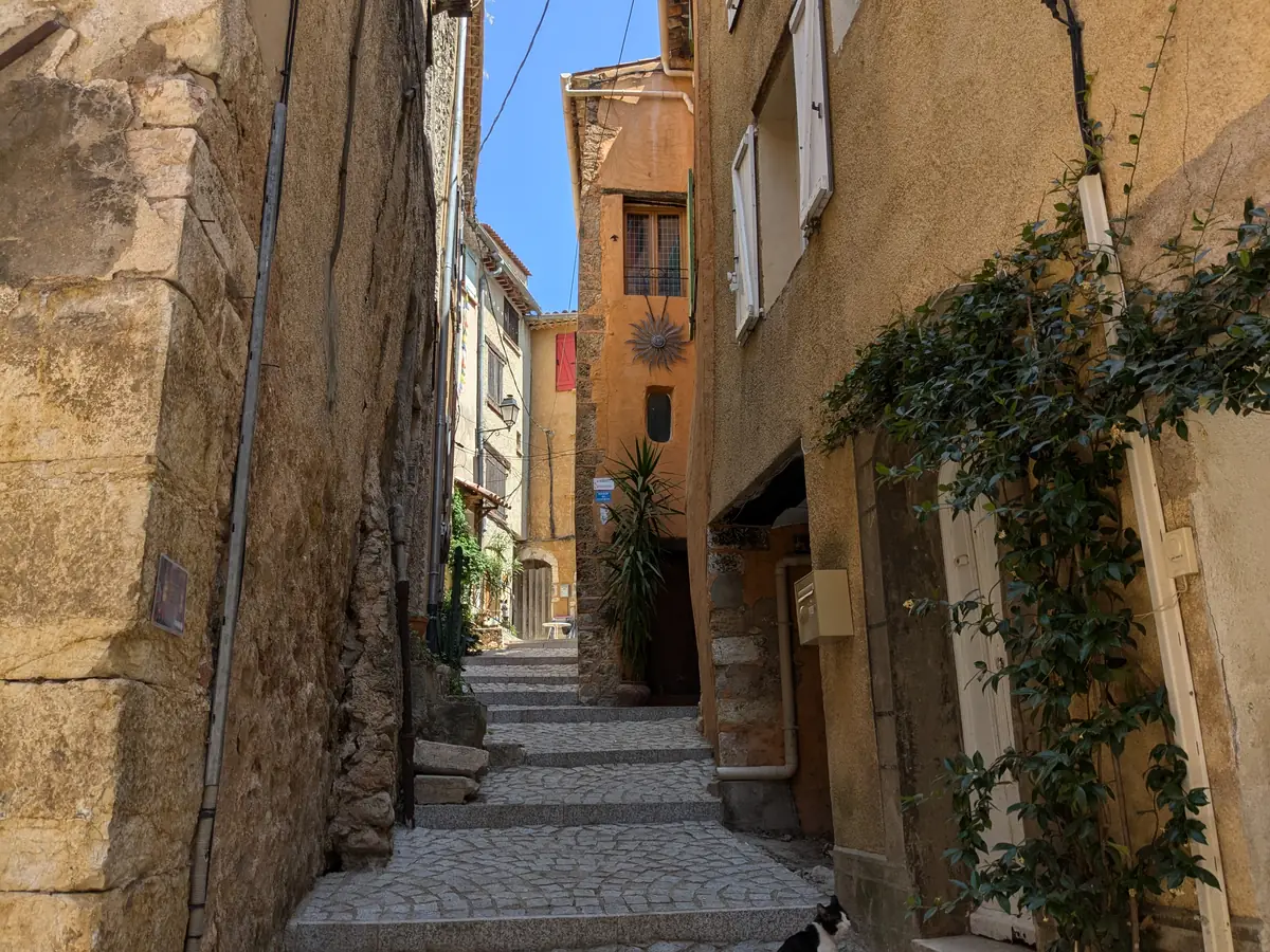 Stepped cobbled lane between houses in the old town of Aups
