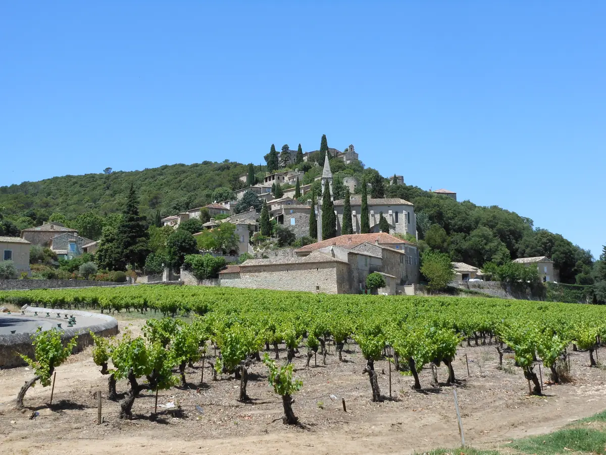 La Roque-sur-Cèze on its hill above the vineyards