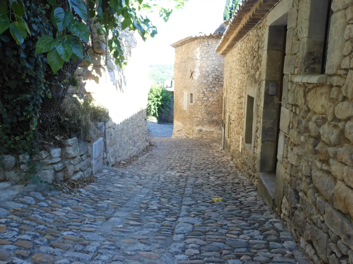 A cobbled lane between the stone houses of La Roque-sur-Cèze