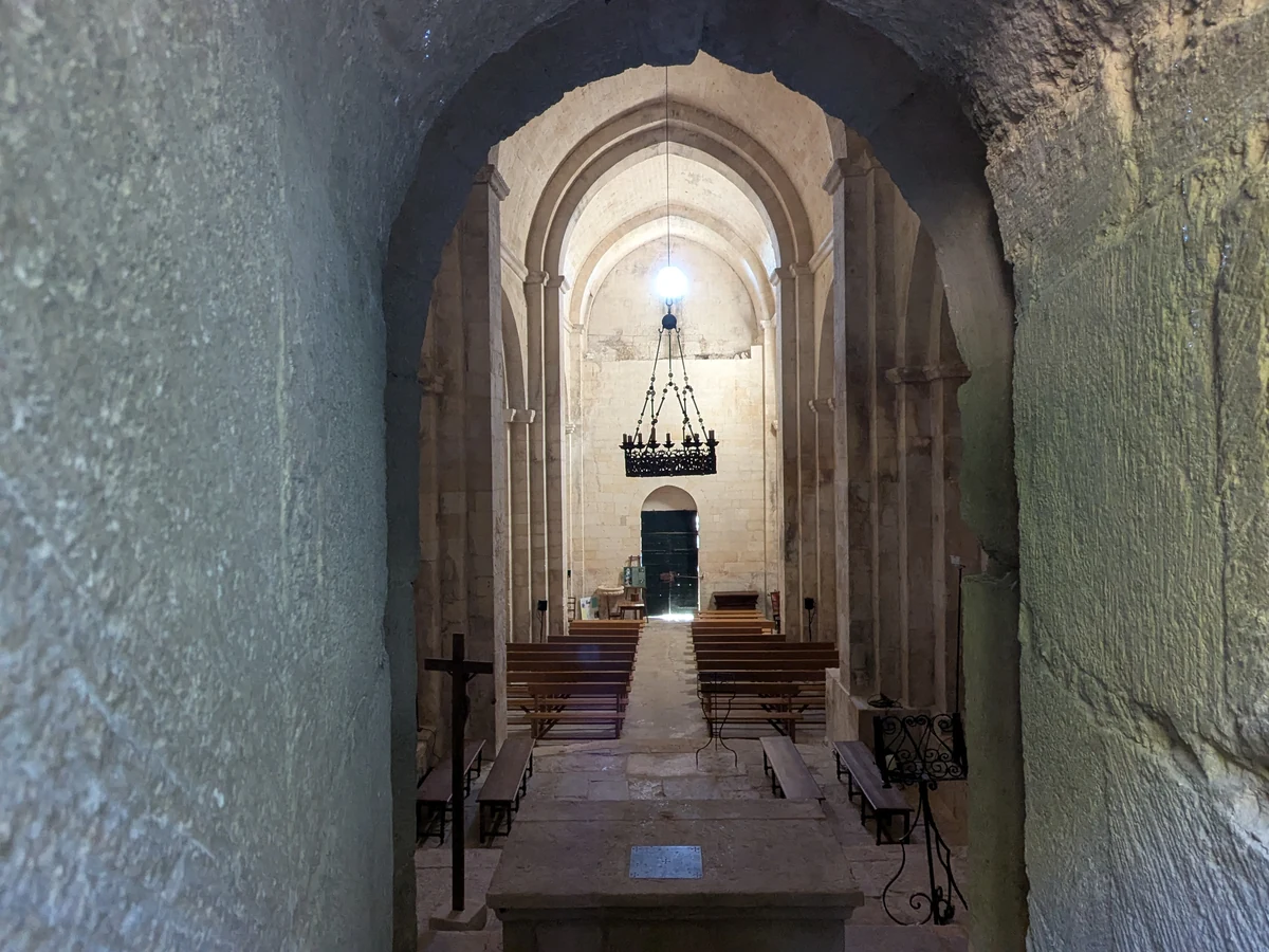 The nave, pews and vault of the Saint-Gabriel chapel