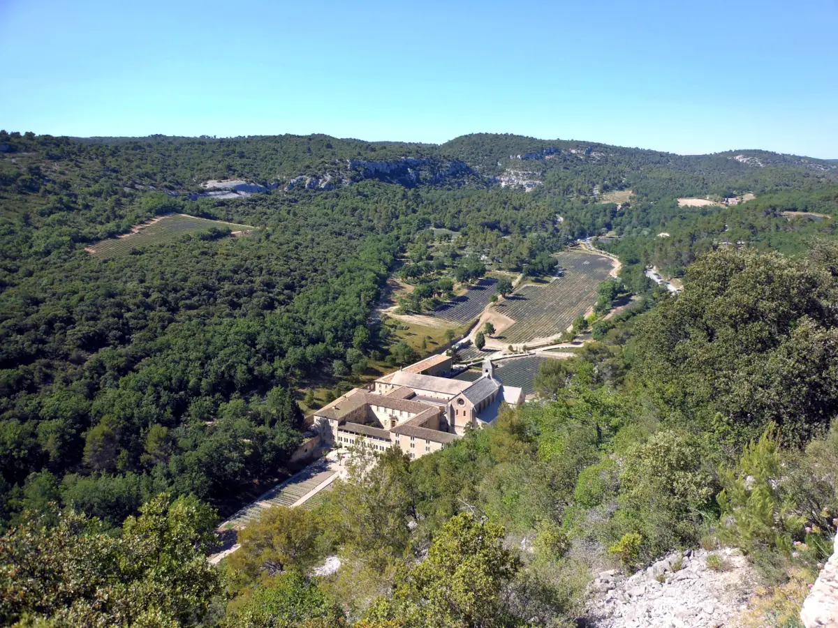 Vue sur l'abbaye de Sénanque dans le vallon de la Sénancole
