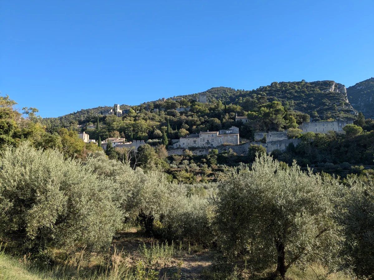 Le Vieil-Oppède sur le versant nord du Petit Luberon, au-dessus des oliviers