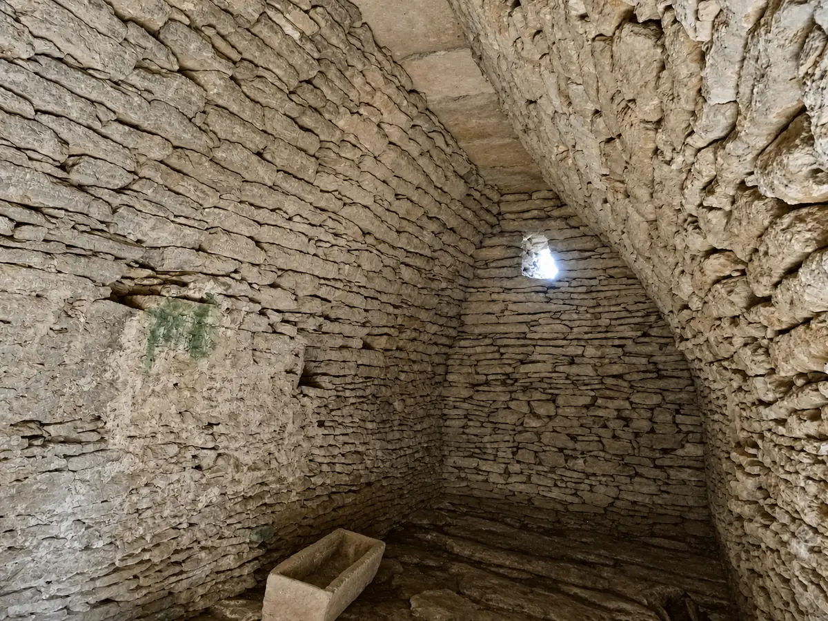 Voûte en encorbellement vue depuis l’intérieur d’une cabane du Village des Bories